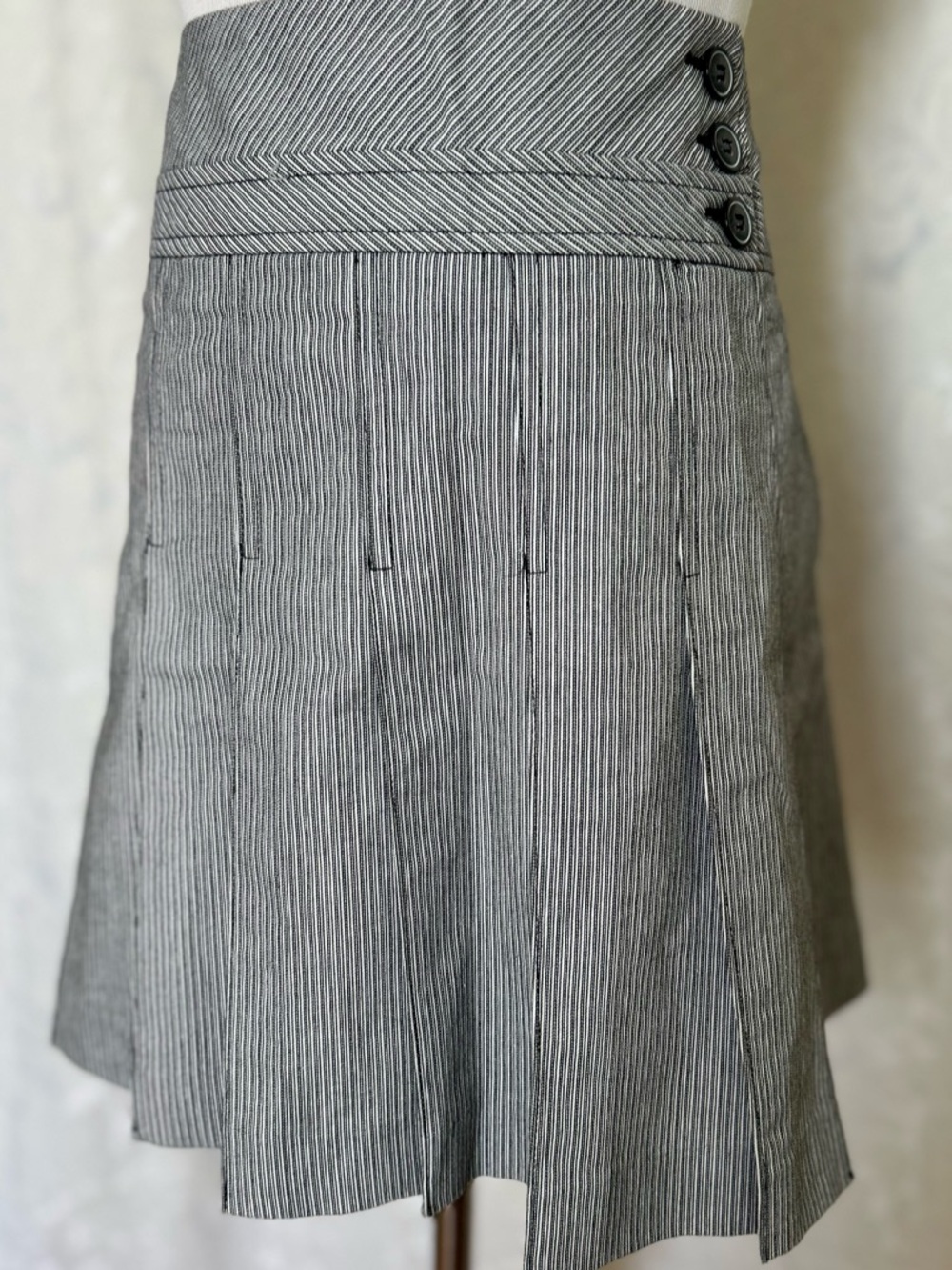 le chateau Gray and White Pinstripe A-Line Skirt